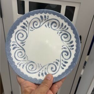 Set of four Corelle Oceanview blue scroll dessert Plat